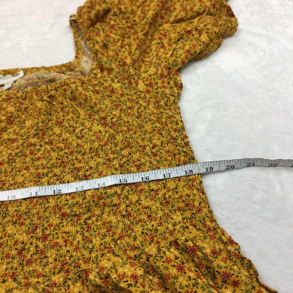 Studio B By Bobeau Peplum Blouse Top XL Womans Yellow Floral Smocked Square Neck - Picture 13 of 14